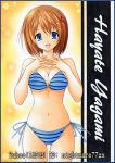  blue_eyes breasts brown_hair cleavage lyrical_nanoha mahou_shoujo_lyrical_nanoha mahou_shoujo_lyrical_nanoha_strikers navel nightmare77zx open_mouth short_hair smile striped striped_bikini striped_swimsuit swimsuit yagami_hayate 