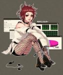  berry-a cable choker computer copyright_request fishnet_pantyhose fishnets headphones long_sleeves pantyhose personification red_eyes red_hair redhead short_hair sitting solo wire 