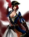  belt blue_eyes breasts cleavage collarbone copyright_request eyepatch gloves gun large_breasts lips long_hair pirate red_hair redhead snail8 solo video_game weapon 
