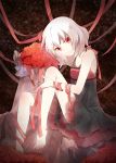  barefoot feet flower highres legs original p0ckylo red_eyes red_rose remilia_scarlet ribbon rose short_hair silver_hair sitting solo toes touhou 