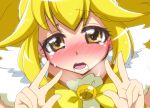  blonde_hair blush bow cure_peace cure_peace_pose double_v face gesture kise_yayoi long_hair magical_girl mikagami_sou precure ribbon sketch smile_precure! solo v yellow_eyes 