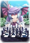  ascot bangs bat_wings board_game bow brick_wall bush chess chess_piece chessboard chin_rest cloud flandre_scarlet flower garden glowing glowing_eyes hat hat_bow head_rest head_tilt head_wings hong_meiling izayoi_sakuya koakuma long_hair looking_at_viewer outdoors patchouli_knowledge playing_games pov pov_across_table pov_eye_contact raybar red_eyes remilia_scarlet ribbon scarlet_devil_mansion short_hair sky solo straight_hair the_embodiment_of_scarlet_devil touhou very_long_hair wings wrist_cuffs 