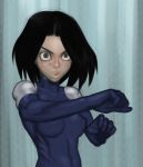  angry big_eyes black_hair breasts brown_eyes cyborg erect_nipples fighting_stance gally gunnm lips muscle science_fiction solo wata_dominguez wide-eyed wide_eyed 