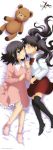  2girls black_hair black_legwear blue_eyes blush brown_hair child dakimakura fate/zero fate_(series) hair_ribbon highres long_hair matou_sakura multiple_girls official_art pajamas ribbon short_hair siblings sisters stuffed_animal stuffed_toy teddy_bear thigh-highs tohsaka_rin toosaka_rin twintails ufotable young 