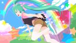  aqua_eyes aqua_hair clouds hata_hata hatsune_miku long_hair looking_back outstretched_arm rainbow running shorts sky smile sparkle stars twintails vector vocaloid 