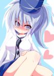  blush breasts grey_eyes hat heart japanese_clothes kariginu mononobe_no_futo okumari ponytail short_hair silver_hair skirt smile solo tate_eboshi touhou 