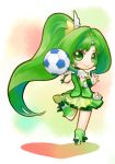  ball bike_shorts boots chibi cure_march dress green green_dress green_eyes green_hair hirai_yukio long_hair looking_back magical_girl midorikawa_nao precure shorts_under_skirt smile smile_precure! soccer_ball standing_on_one_leg tri_tails wrist_cuffs 