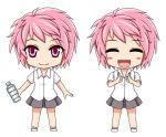  bottle d-frag! kerneed mizukami_sakura nendoroid pink_eyes pink_hair school_uniform smile white_background 