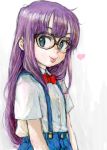  :p bowtie dr._slump glasses heart long_hair looking_away norimaki_arale overalls pon purple_hair solo tongue 