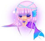  1girl blush chibi head_fins ichocola long_hair mermaid monster_girl multicolored_hair pink_hair purple_hair smile solo tail 