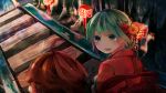  aqua_eyes aqua_hair bow braids brown_hair dark festival hatsune_miku itamidome japanese_clothes kimono long_hair night vocaloid 