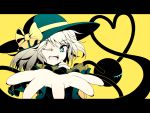 bad_id blue_eyes bow bust dise eyeball foreshortening grey_hair hat hat_bow heart heart-shaped_pupils highres komeiji_koishi letterboxed open_mouth outstretched_hand short_hair solo symbol-shaped_pupils third_eye touhou wink 