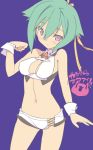  aquarion_evol blade_(lovewn) breasts cleavage_cutout green_hair midriff navel purple_eyes short_shorts shorts simple_background solo violet_eyes zessica_wong 