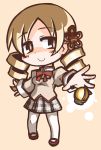  blonde_hair drill_hair kugelschreiber long_hair mahou_shoujo_madoka_magica outstretched_hand pantyhose school_uniform smile solo tomoe_mami twin_drills twintails white_legwear yellow_eyes 