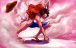  1boy angry bent_knees black_hair blood clenched_hand clenched_hands fighting_stance fist hat male monkey_d_luffy muscle one_piece open_clothes open_shirt ozawa_tomohiro sandals scar shorts solo steam straw_hat sweat vest 