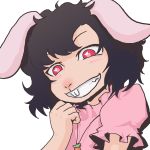  animal_ears black_hair blush buck_teeth bunny_ears carrot inaba_tewi jewelry necklace pink_eyes rabbit_teeth short_hair short_hait smile solo teeth touhou zyayu 