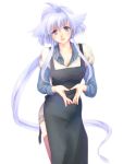  :d apron blue_eyes blush heart heart_hands heterochromia lavolpe_(yagisaka_seto) long_hair open_mouth original payot purple_eyes silver_hair simple_background smile solo thigh-highs thighhighs very_long_hair violet_eyes yagisaka_seto 