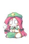  :3 bad_id bow braid breath chibi cup hair_bow hat hong_meiling long_hair o_o red_hair sitting solo star tea touhou twin_braids ushi 