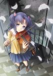 1girl barsal clannad from_above hair_bobbles hair_ornament ichinose_kotomi instrument purple_hair school_uniform skirt solo twintails two_side_up violet_eyes violin 