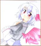  ahoge arnest face head_wings horns marker_(medium) multicolored_hair red_eyes shikishi short_hair solo tokiko_(touhou) touhou traditional_media two-tone_hair wings 