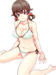  breasts brown_eyes brown_hair cleavage drawr ed69 guilty_crown hair_ribbon menjou_hare navel ribbon side-tie_bikini sitting smile swimsuit twintails wariza 