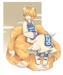  animal_ears bad_id brown_eyes brown_hair highres multiple_tails no_hat no_headwear potion01 short_hair sitting smile solo tail tail_chair touhou yakumo_ran 
