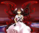  bow brown_eyes brown_hair dress fairy flower hair_bow short_hair smile solo sunflower sunflower_fairy touhou twintails wings yudepii 