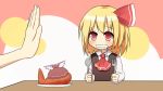  ascot blonde_hair drooling food fork hair_ribbon hands hat mystia_lorelei raira red_eyes ribbon rumia short_hair solo spoon the_embodiment_of_scarlet_devil touhou youkai 