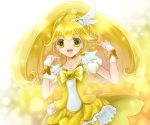  blonde_hair bow choker cure_peace dress hair_ornament hairpin kise_yayoi long_hair magical_girl precure ribbon skirt skyscope smile smile_precure! solo yellow yellow_background yellow_dress yellow_eyes 