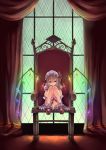  absurdres blonde_hair chair covering covering_crotch flandre_scarlet glowing highres indoors leg_hug looking_at_viewer mary_janes night revision shoes side_ponytail sitting smile solo sue_sgr_u the_embodiment_of_scarlet_devil touhou window wings 