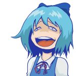  blue blue_hair bow cirno face hair_bow open_mouth ribbon short_hair simple_background solo touhou white_background zyayu 