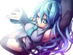  aqua_eyes aqua_hair arm_up armpits bad_id detached_sleeves hatsune_miku imouto_(takahashisan) ink long_hair necktie simple_background skirt solo thigh-highs thighhighs very_long_hair vocaloid white_background 