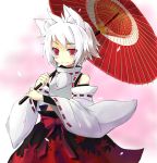  animal_ears bad_id bare_shoulders bridal_gauntlets detached_sleeves inubashiri_momiji no_hat no_headwear oriental_umbrella red_eyes short_hair silver_hair smile solo tail touhou umbrella ut_pictura_poesis wide_sleeves wolf_ears wolf_tail 