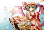  bad_id bat_wings briefcase closed_umbrella dress fumiko_(miruyuana) grey_hair hat highres miruyuana red_eyes remilia_scarlet short_hair smile solo touhou umbrella wings wrist_cuffs wrist_ribbon 