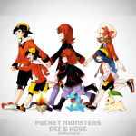  alternate_costume black_hair blue_eyes blue_hair brown_hair chikorita crystal_(pokemon) cyndaquil dated dual_persona ginkun gold_(pokemon) gold_(pokemon)_(classic) gold_(pokemon)_(remake) grey_eyes hat highres kotone_(pokemon) pokemon pokemon_(game) pokemon_gsc pokemon_hgss red_eyes red_hair silver_(pokemon) silver_(pokemon)_(classic) silver_(pokemon)_(remake) title_drop totodile twintails yellow_eyes 