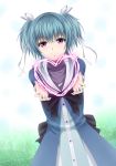  blue_hair hair_ribbon heart heisei_yutorin mashiroiro_symphony purple_eyes ribbon short_hair short_twintails smile solo twintails uryuu_sakuno violet_eyes 