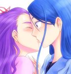  2girls blue_eyes blue_hair blush bonnie_(rsg) closed_eyes face kiss long_hair mimino_kurumi minazuki_karen multiple_girls precure purple_hair simple_background surprise_kiss surprised white_background yes!_precure_5 yes!_precure_5_gogo! yuri 