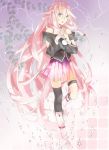  aoi_yuki bare_shoulders blue_eyes boots braid ia_(vocaloid) long_hair looking_at_viewer mismatched_legwear off_shoulder open_mouth pink_hair pleated_skirt single_thighhigh skirt solo thigh-highs thigh_strap thighhighs twin_braids very_long_hair vocaloid 