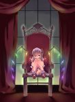  absurdres bad_id blonde_hair chair covering covering_crotch feet_on_chair flandre_scarlet glowing highres indoors leg_hug looking_at_viewer mary_janes night shoes side_ponytail sitting smile solo sue_sgr_u tears the_embodiment_of_scarlet_devil touhou window wings 
