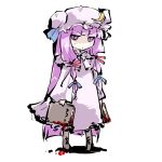  blood book crescent dual_wielding hair_ribbon hat long_hair looking_at_viewer patchouli_knowledge purple_eyes purple_hair ribbon simple_background solo tokiame touhou violet_eyes white_background 