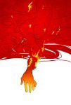  1girl amanohana burnt_clothes fire flame fujiwara_no_mokou hands lying monochrome red solo touhou 