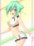  aquarion_(series) aquarion_evol breasts cleavage cleavage_cutout green_hair kuena purple_eyes short_shorts shorts violet_eyes zessica_wong 