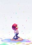  green_eyes katawa_shoujo overalls puddle rain rainbow_order red_hair redhead rtil seiza sitting tezuka_rin 