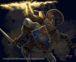  armor dark_souls full_armor helmet lightning shield signature solaire_of_astora sun_(symbol) sword watermark weapon web_address 