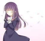  1girl asagami_fujino bangs blunt_bangs closed_eyes donabe0w0 habit hands_on_own_chest kara_no_kyoukai long_hair petals purple_hair solo 