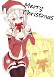  ako_(nedm) bare_shoulders belt black_legwear christmas covering covering_face covering_mouth gift guilty_crown hat highres merry_christmas navel pink_hair red_eyes santa_costume santa_hat solo thigh-highs thighhighs yuzuriha_inori zoom_layer 