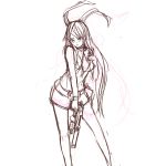  :&lt; animal_ears bare_legs bare_shoulders bunny_ears gun highres long_hair miniskirt monochrome pan!ies pistol reisen_udongein_inaba sketch skirt solo suppressor touhou weapon 