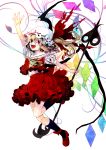  ascot blonde_hair flandre_scarlet hair_ribbon hat highres laevatein mary_janes open_mouth red_eyes ribbon shoes side skirt smile solo the_embodiment_of_scarlet_devil touhou wings yoko_(shiocolor) 