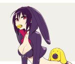  all_fours bikini_top chan_co choker darth_wooser doll hoodie macaron mouth_hold open_mouth original purple_hair red_eyes wooser_(character) 