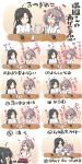  2girls :&gt; ^_^ ^o^ absurdres alcohol alternate_costume amano_kouki blush_stickers bottle brown_hair chopsticks closed_eyes crying drinking drunk hand_to_own_mouth headband heart highres japanese_clothes kantai_collection long_hair meme multiple_girls ponytail sake sake_bottle shouhou_(kantai_collection) translated undressing zuihou_(kantai_collection) 